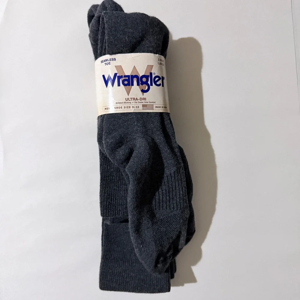 Wrangler Mens Ultra-Dri Crew Socks 3 Pair Pack Charcoal Grey Size 9-13